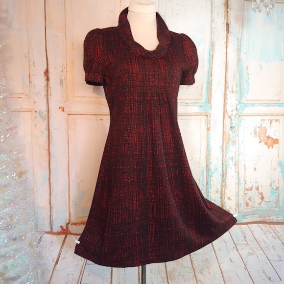 Calvin Klein cow neck princess sleeve stretch fabric zipper dress/size S/red blk - Picture 2 of 10